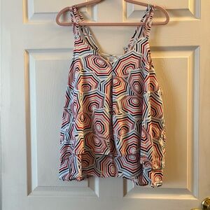 Crown & Ivy Geometric Layered Camisole in White, Red & Navy